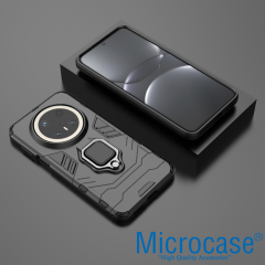 Microcase Huawei Mate 70 Pro ile Uyumlu Batman Serisi Yüzük Standlı Armor Kılıf - Siyah AL3349