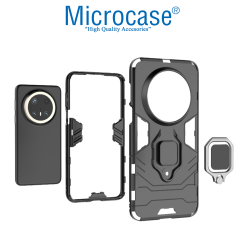 Microcase Huawei Mate 70 Pro ile Uyumlu Batman Serisi Yüzük Standlı Armor Kılıf - Siyah AL3349