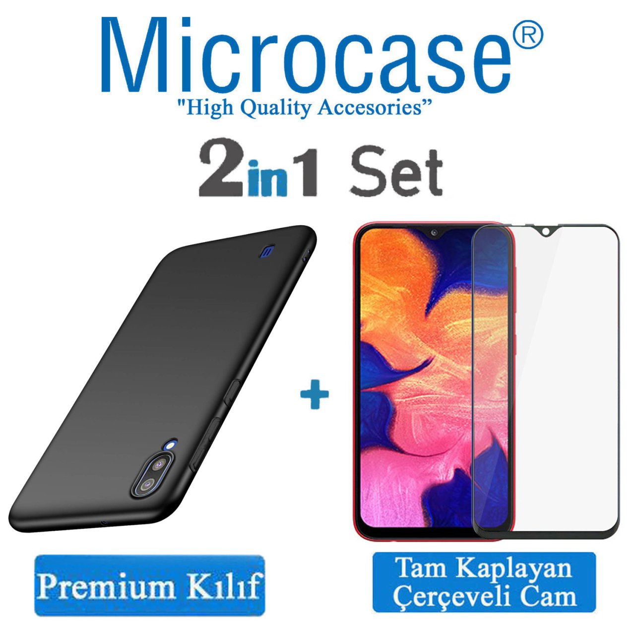 Samsung Galaxy M10 Premium Matte Silikon Kılıf + Tam Kaplayan Cam