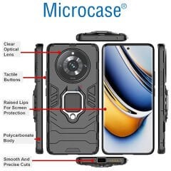 Microcase Realme 11 Pro Plus 5G Batman Serisi Yüzük Standlı Armor Kılıf Siyah -AL3349