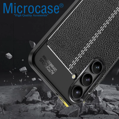Microcase Samsung Galaxy S25 Plus ile Uyumlu Leather Serisi Deri Efekt Silikon Kılıf - Siyah Al3337