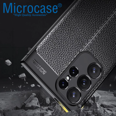 Microcase Samsung Galaxy S25 Ultra ile Uyumlu Leather Serisi Deri Efekt Silikon Kılıf - Siyah Al3337