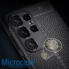 Microcase Samsung Galaxy S25 Ultra ile Uyumlu Leather Serisi Deri Efekt Silikon Kılıf - Siyah Al3337