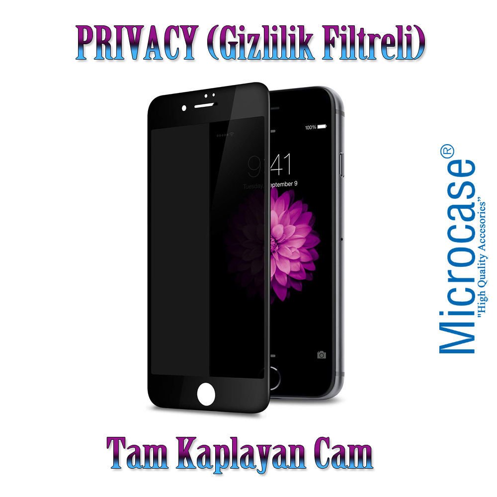 Microcase iPhone SE 2020 Privacy Gizlilik Filtreli Tam Kaplayan Tempered Cam - Siyah