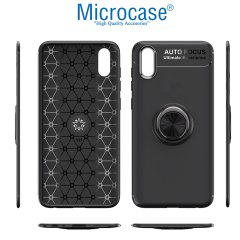 Microcase Vivo Y1S Focus Serisi Yüzük Standlı Silikon Kılıf - Siyah