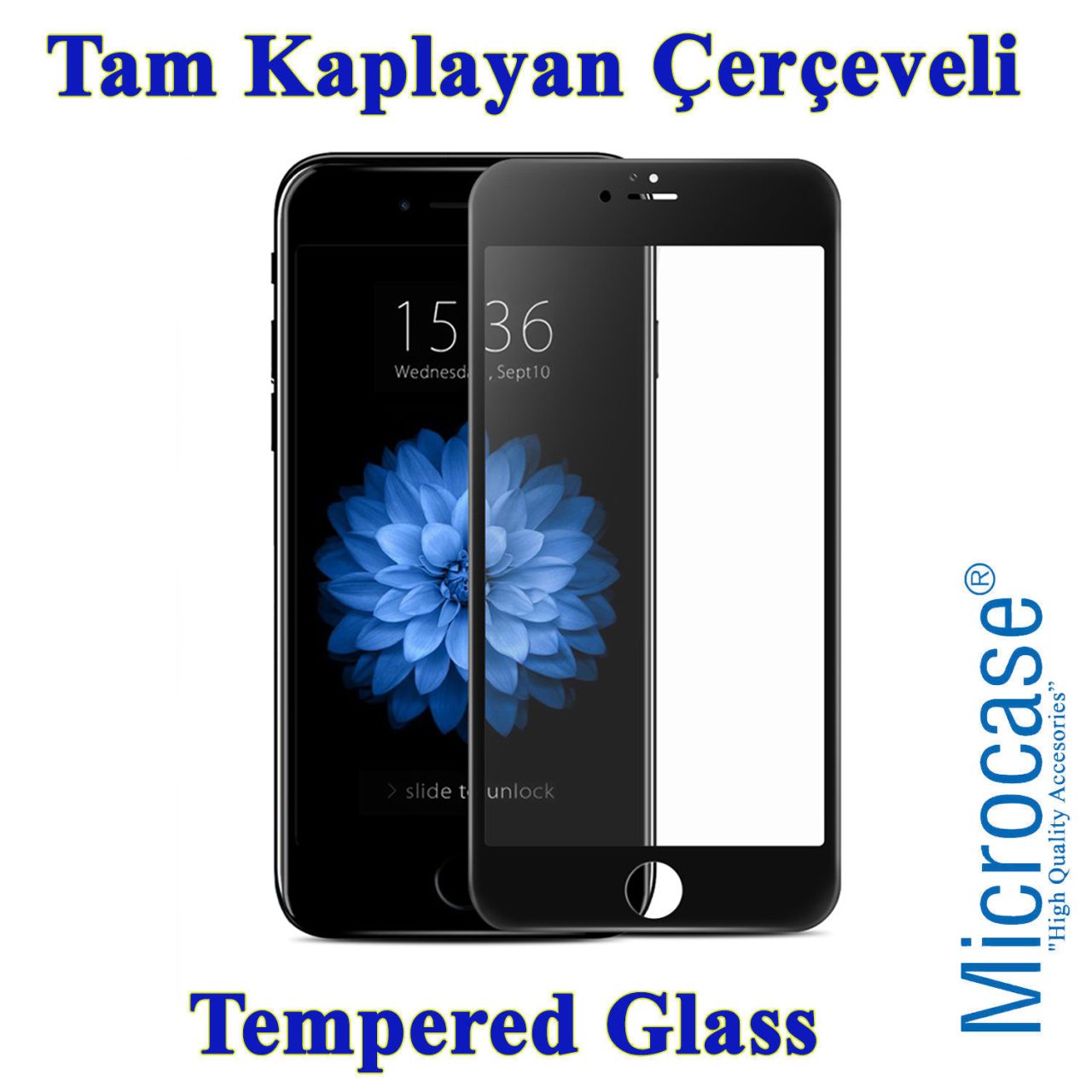 Microcase iPhone SE 2020 Tam Kaplayan Çerçeveli Tempered Ekran Koruyucu - Siyah