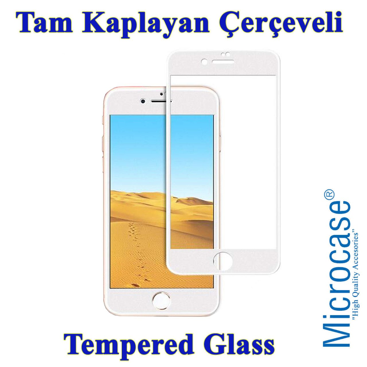Microcase iPhone SE 2020 Tam Kaplayan Çerçeveli Tempered Ekran Koruyucu - Beyaz