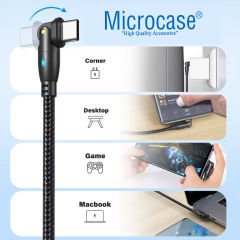 Microcase Type-C  180 Derece Döner Başlıklı  100W Hızlı  Led Işıklı Şarj Kablosu-AL4789