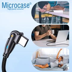 Microcase Type-C  180 Derece Döner Başlıklı  100W Hızlı  Led Işıklı Şarj Kablosu-AL4789