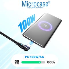 Microcase Type-C  180 Derece Döner Başlıklı  100W Hızlı  Led Işıklı Şarj Kablosu-AL4789