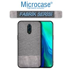 Microcase Oppo Reno Fabrik Serisi Kumaş ve Deri Desen Kılıf - Gri + Tempered Glass Cam Koruma