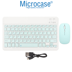 Microcase Lenovo Tab One 8.7 inch Tablet Uyumlu Gri Çanta + Türkçe Bluetooth Klavye +Mouse + Standı - Yeşil AL5161