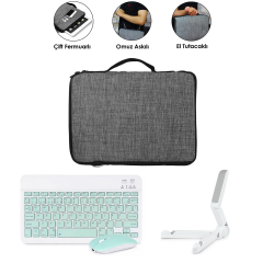 Microcase Lenovo Idea Tab 11 inch / K11 2.Jenerasyon Tablet Uyumlu Gri Çanta + Türkçe Bluetooth Klavye +Mouse + Standı - Yeşil AL5161