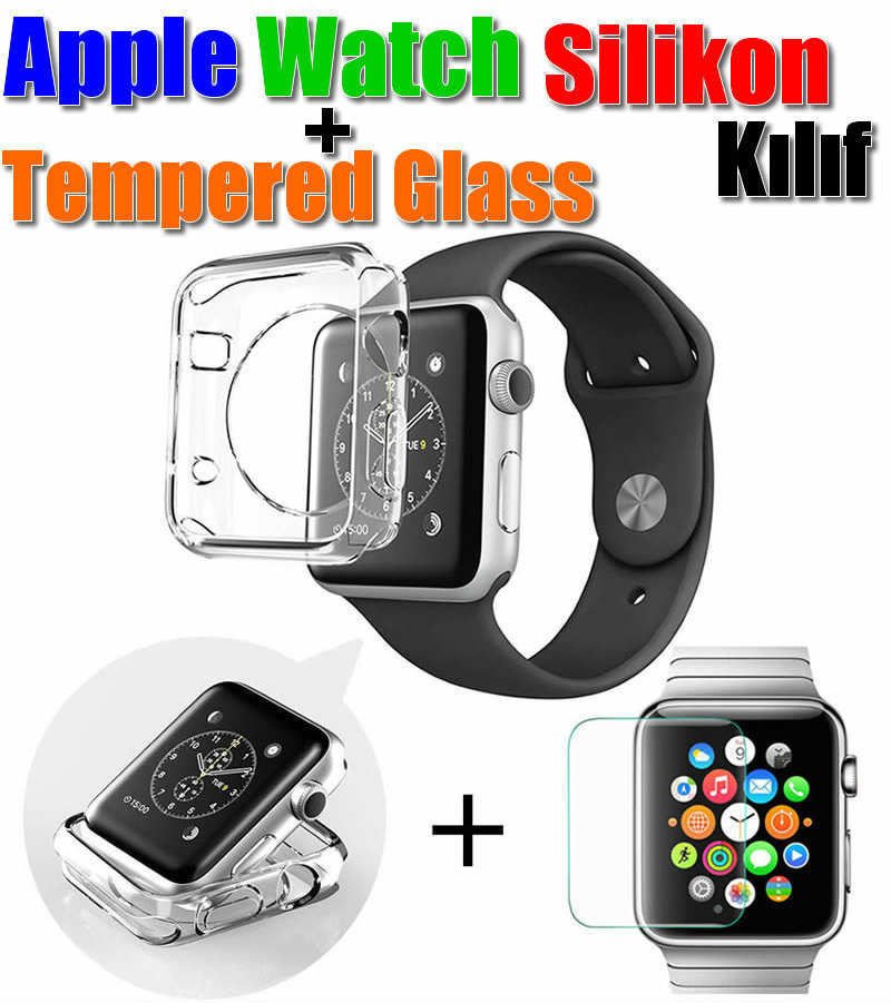 Apple watch 3 S3 Seri 3 38 mm İnce Silikon + Tempered Glass