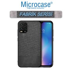 Microcase Xiaomi Mi 10 Youth Fabrik Serisi Kumaş ve Deri Desen Kılıf (SEÇENEKLİ) Gri