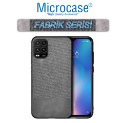 Microcase Xiaomi Mi 10 Youth Fabrik Serisi Kumaş ve Deri Desen Kılıf (SEÇENEKLİ) Gri