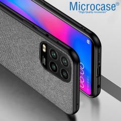 Microcase Xiaomi Mi 10 Youth Fabrik Serisi Kumaş ve Deri Desen Kılıf (SEÇENEKLİ) Gri