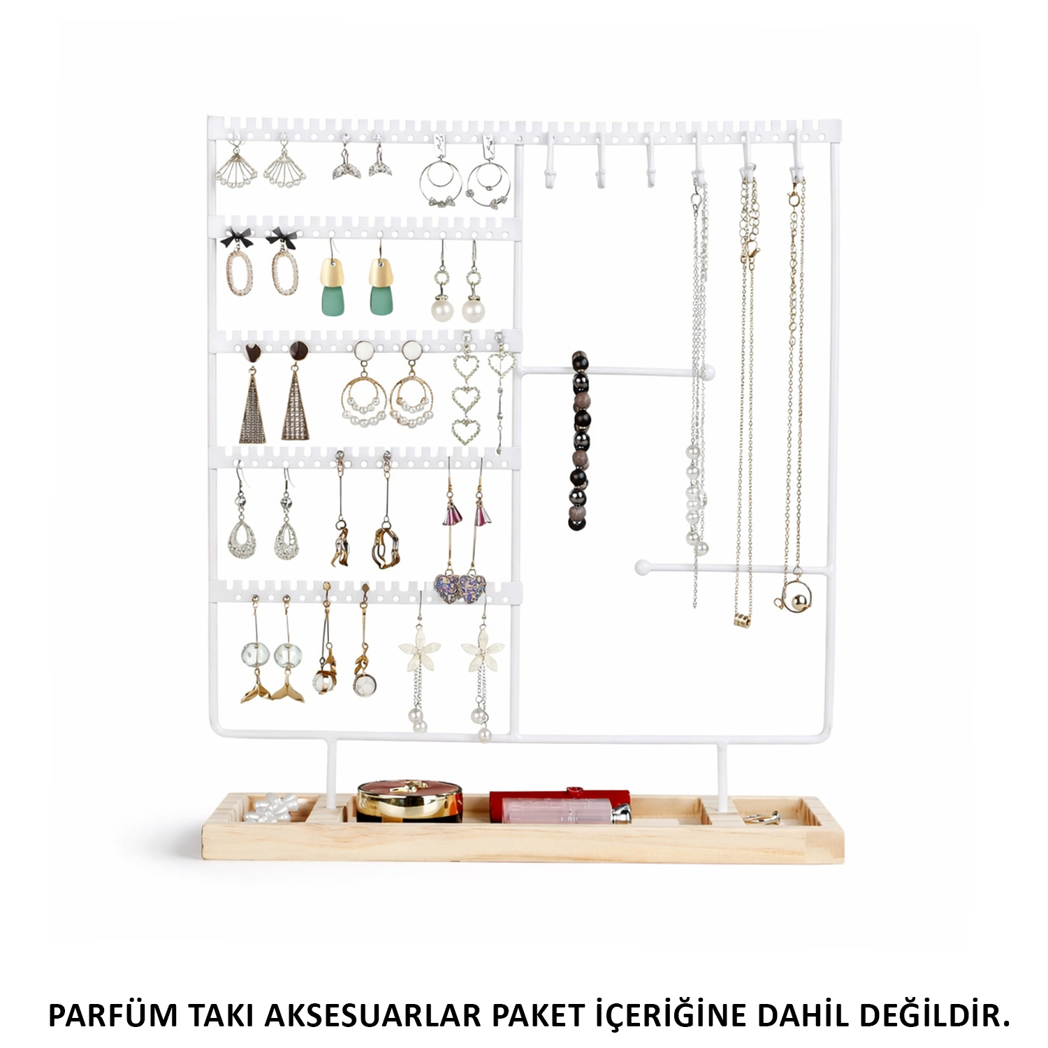 Microcase Ahşap Tabanlı Masaüstü Kolye Küpe Bileklik Takı Aksesuar Organizer Standı AL5462