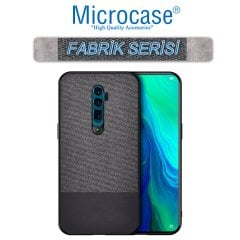 Microcase Oppo Reno 10x Zoom Fabrik Serisi Kumaş ve Deri Desen Kılıf - Siyah + Tempered Glass Cam Koruma