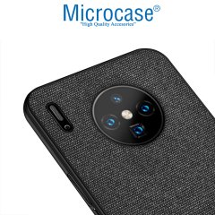 Microcase Huawei Mate 30 Fabrik Serisi Kumaş ve Deri Desen Kılıf - Siyah