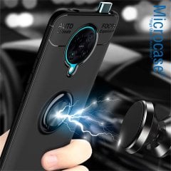 Microcase Xiaomi PocoPhone F2 Pro Focus Serisi Yüzük Standlı Silikon Kılıf - Siyah
