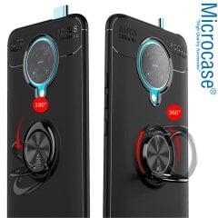 Microcase Xiaomi PocoPhone F2 Pro Focus Serisi Yüzük Standlı Silikon Kılıf - Siyah