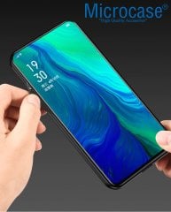 Microcase Oppo Reno 10x Zoom Fabrik Serisi Kumaş ve Deri Desen Kılıf - Siyah + Tempered Glass Cam Koruma