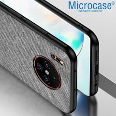 Microcase Huawei Mate 30 Fabrik Serisi Kumaş ve Deri Desen Kılıf - Gri