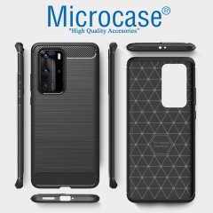 Microcase Huawei P40 Pro Brushed Carbon Fiber Silikon Kılıf - Siyah