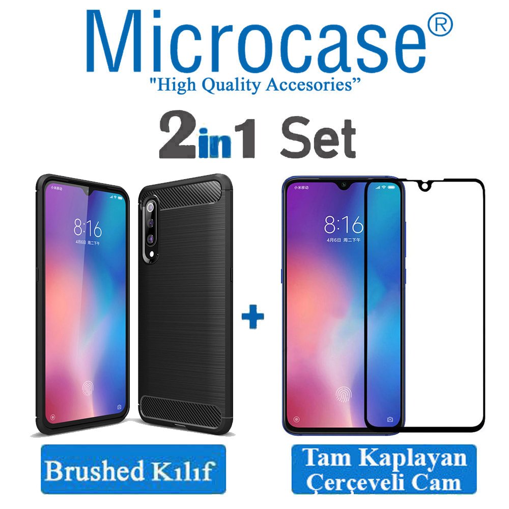 Xiaomi Mi 9 Explorer Brushed Kılıf + Tam Kaplayan Çerçeveli Cam