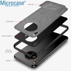 Microcase Huawei Mate 30 PRO Fabrik Serisi Kumaş ve Deri Desen Kılıf - Gri