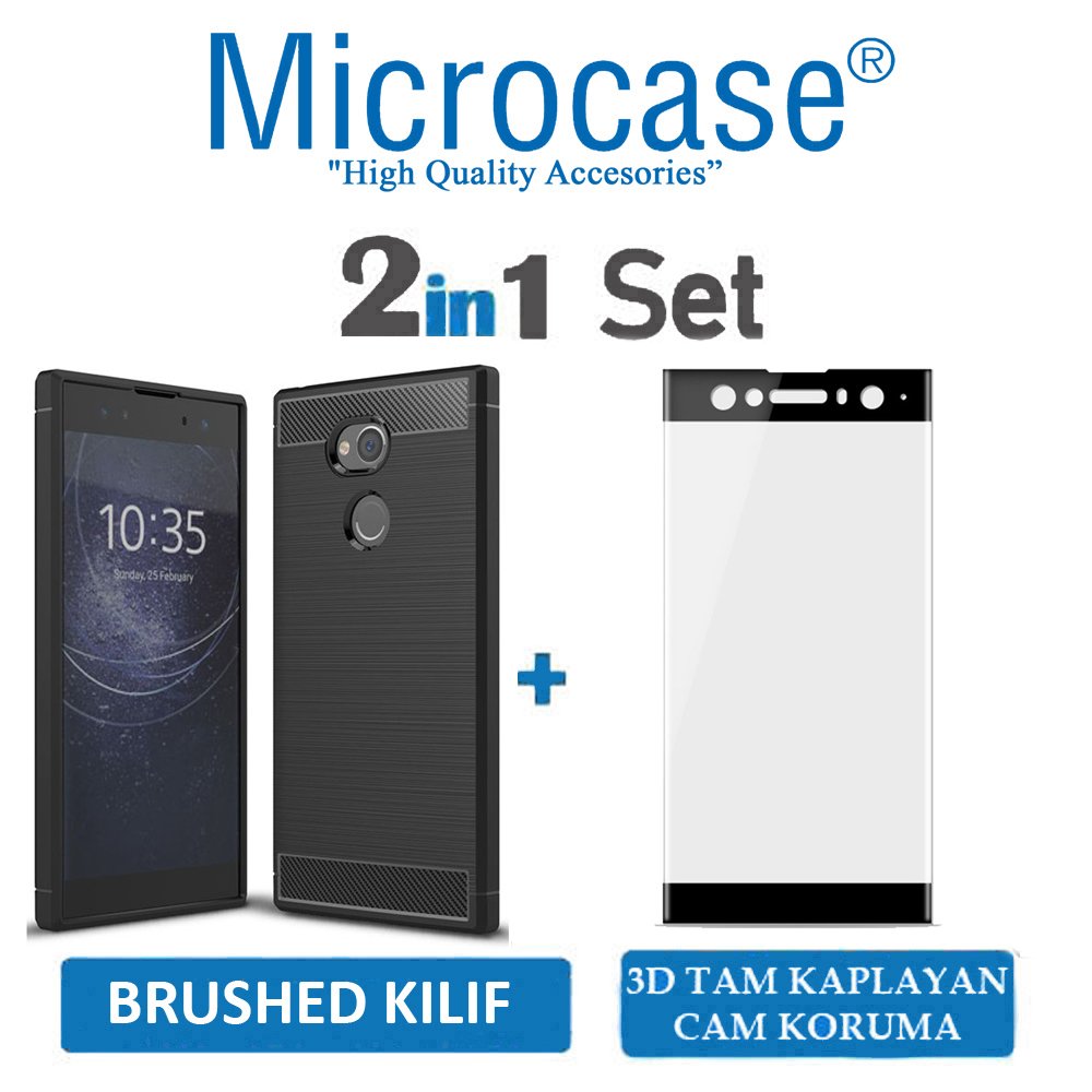 Sony Xperia XA2 Ultra Brushed Silikon Kılıf + 3D Curved Cam Siyah