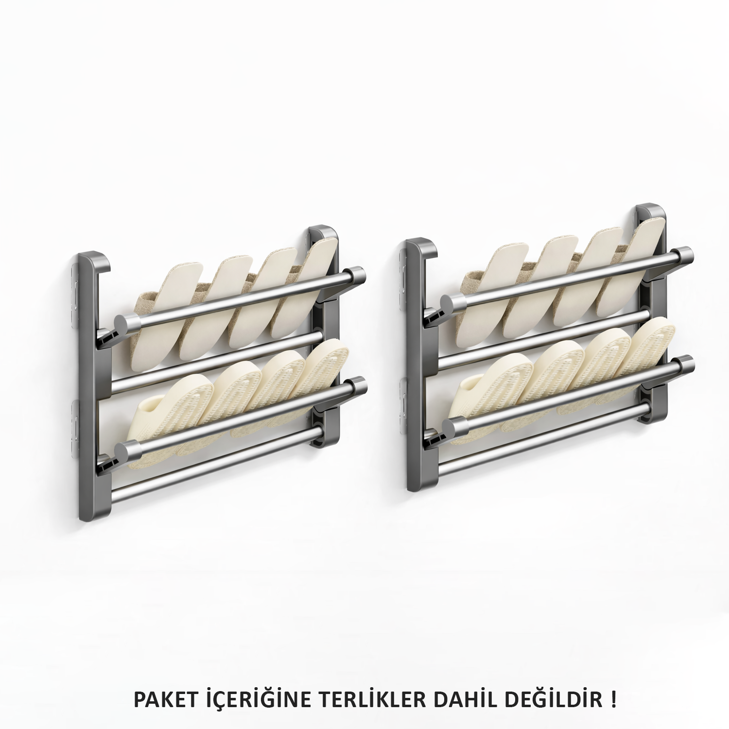 Microcase 2 Bölmeli Metal Duvara Monte Katlanabilir Terlik Ayakkabı Standı 30 CM 2 ADET AL5464