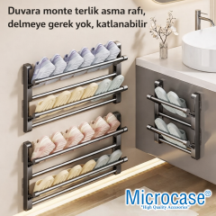 Microcase 2 Bölmeli Metal Duvara Monte Katlanabilir Terlik Ayakkabı Standı 30 CM 2 ADET AL5464