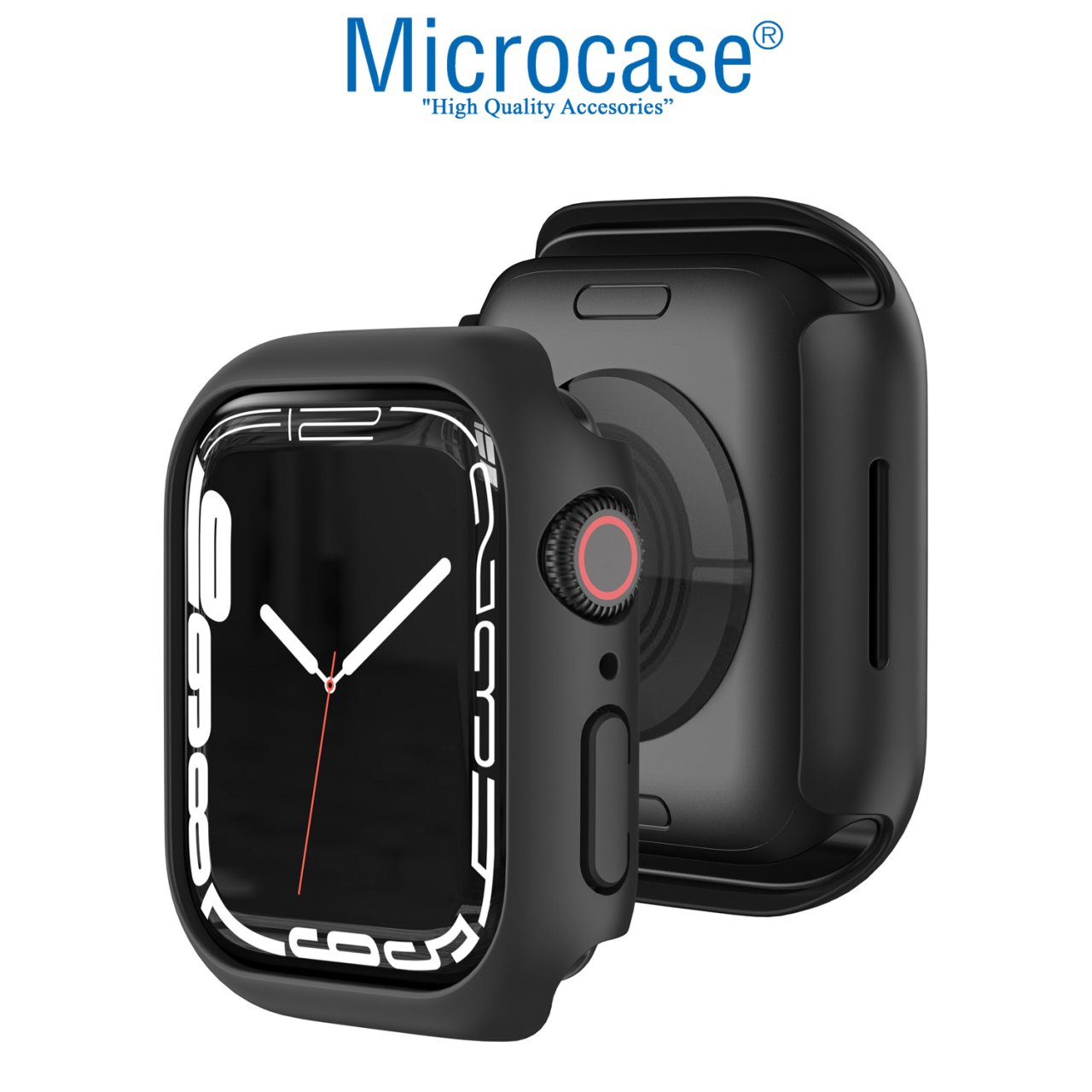 Microcase Apple Watch 7 45mm Önü Açık Sert Slim Rubber Kılıf - I7R2 Siyah
