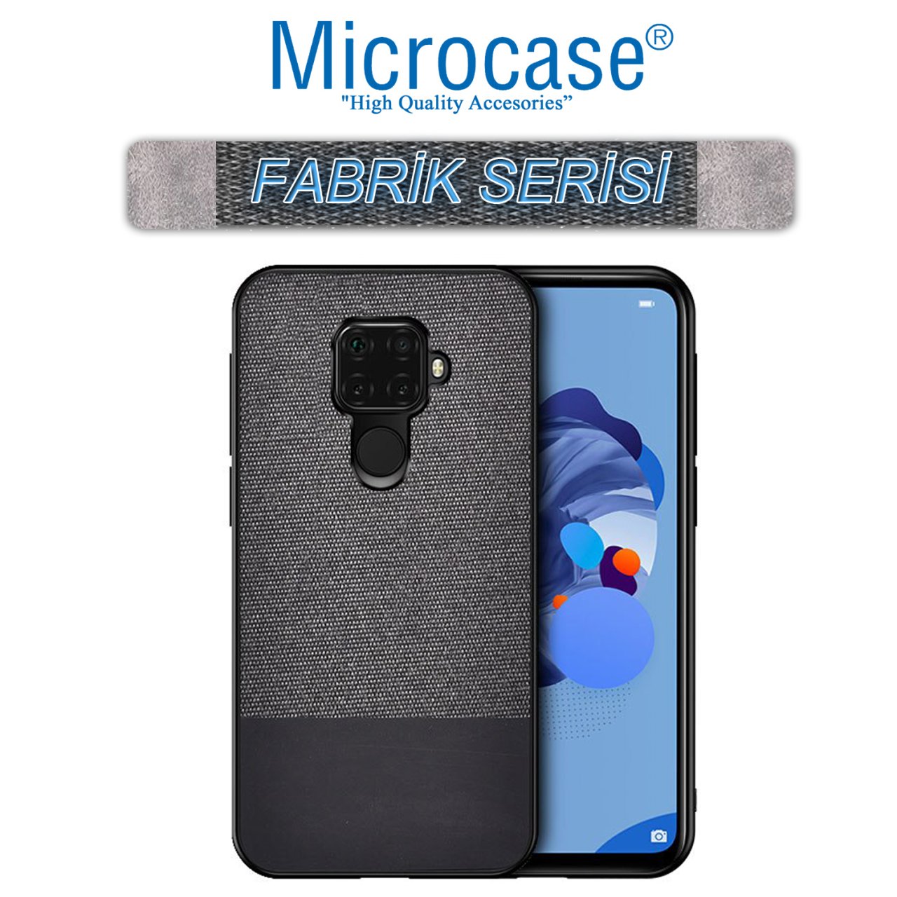 Microcase Huawei Mate 30 Lite Fabrik Serisi Kumaş ve Deri Desen Kılıf - Siyah