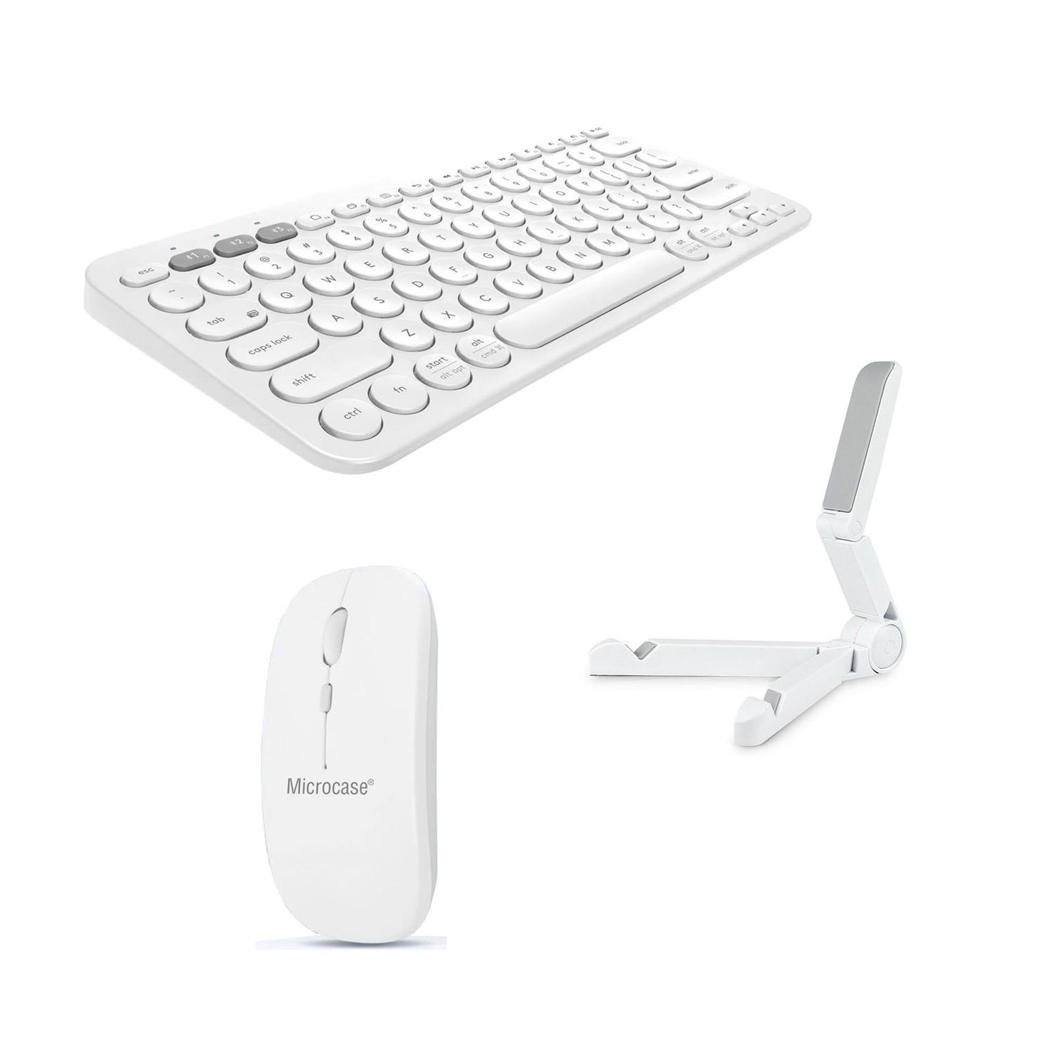 Microcase Vorcom QuartzPro 10.1 inch Tablet için Bluetooth Klavye + Mouse + Tablet Standı - AL4514 Beyaz