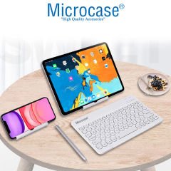 Microcase Tablet Telefon Bilgisayar için Yuvarlak Tuşlu Bluetooth Kablosuz Klavye Android iOS Windows Uyumlu - AL3048 Beyaz