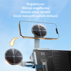 Microcase Araç İçi Multimedya Ekran Yanı Magsafe Uyumlu Güçlü Manyetik Telefon Tutucu, Teleskobik Ayarlanabilir-AL5828