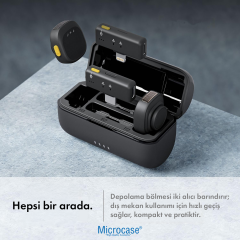 Microcase Kablosuz Çiftli Yaka Mikrofonu Seti - Şarj Kutulu Type-C ve Lightning Uyumlu Gürültü Engelleyici Vlog Mikrofonu-AL5819