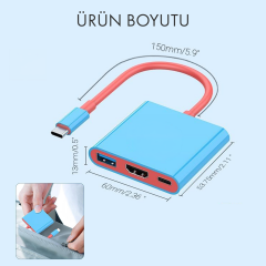 Microcase Switch Uyumlu 3'ü 1 Arada USB-C Dönüştürücü Adaptör-AL5809