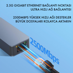 Microcase Alüminyum Gövde 2.5G RJ45 Ethernet Dönüştürücü - USB 3.0 ve Type-C 2'si 1 Arada İnternet Adaptörü-AL5812