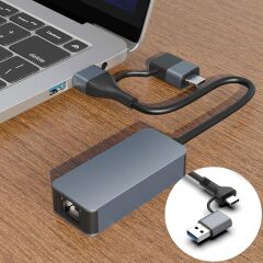 Microcase Alüminyum Gövde 2.5G RJ45 Ethernet Dönüştürücü - USB 3.0 ve Type-C 2'si 1 Arada İnternet Adaptörü-AL5812