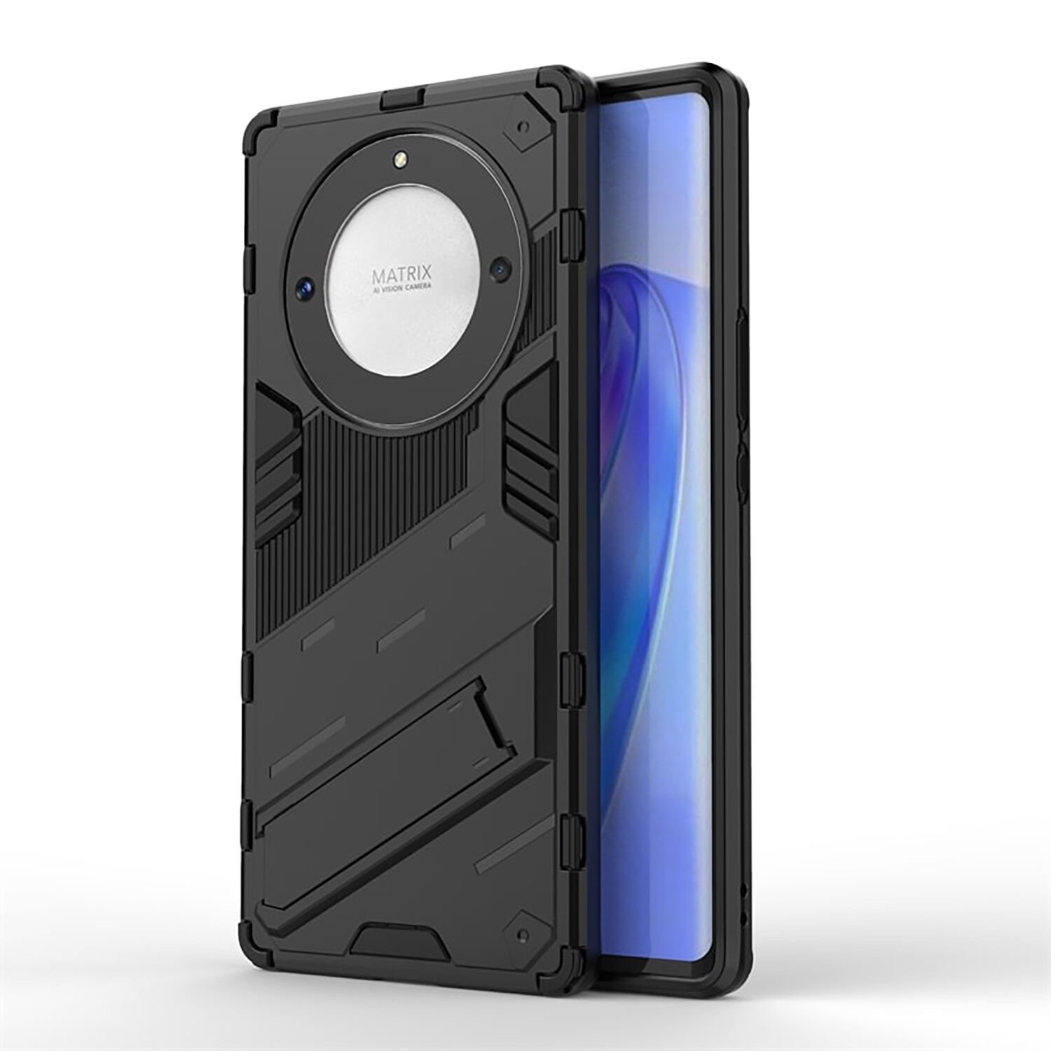 Microcase Honor X9A Matrix Serisi Armor Standlı Perfect Koruma Kılıf - Siyah AL3416