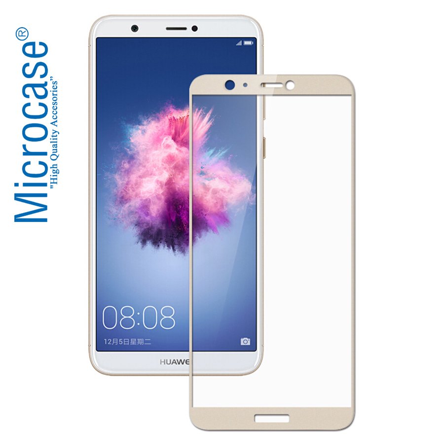 Huawei P Smart Tam Kaplayan Çerçeveli Tempered Cam Koruma-BEYAZ