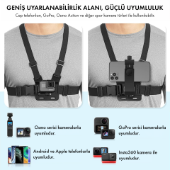 Microcase Aksiyon Kamera ve Telefon Uyumlu Göğüs Askısı - 120° Ayarlanabilir Vlog Çekim Göğüs Aparatı-AL5811