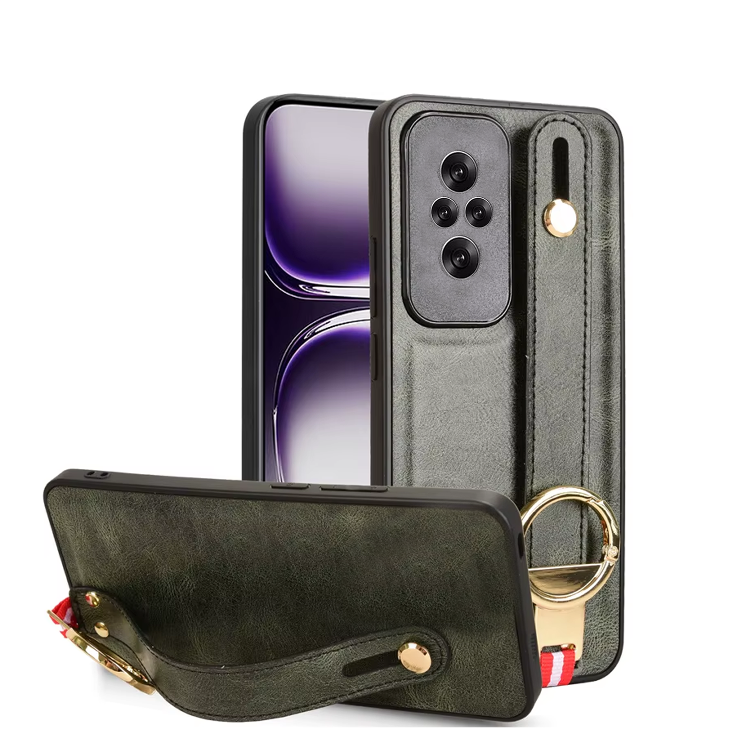 Microcase Honor 200 ile Uyumlu Askılıklı Standlı Deri Kaplama Kılıf-AL5135 Yeşil