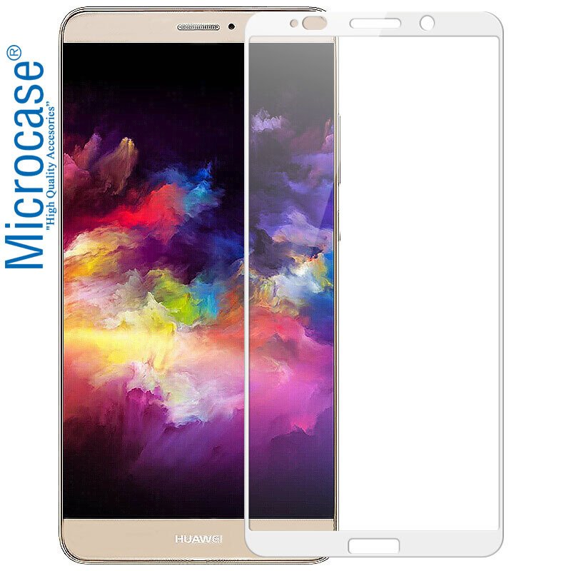Huawei Mate 10 Pro Tam Kaplayan Tempered Cam Koruma-BEYAZ