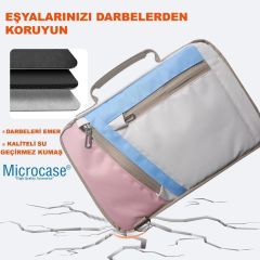 Microcase Vorcom SXPro 10.1 inch Tablet için Omuz Askılı El Tutacaklı Universal Sleeve Taşıma Çantası AL4346 Pembe Mavi Krem