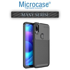 Microcase Xiaomi Mi Play Maxy Serisi Carbon Fiber Silikon Kılıf - Siyah + Tempered Glass Cam Koruma (SEÇENEKLİ)